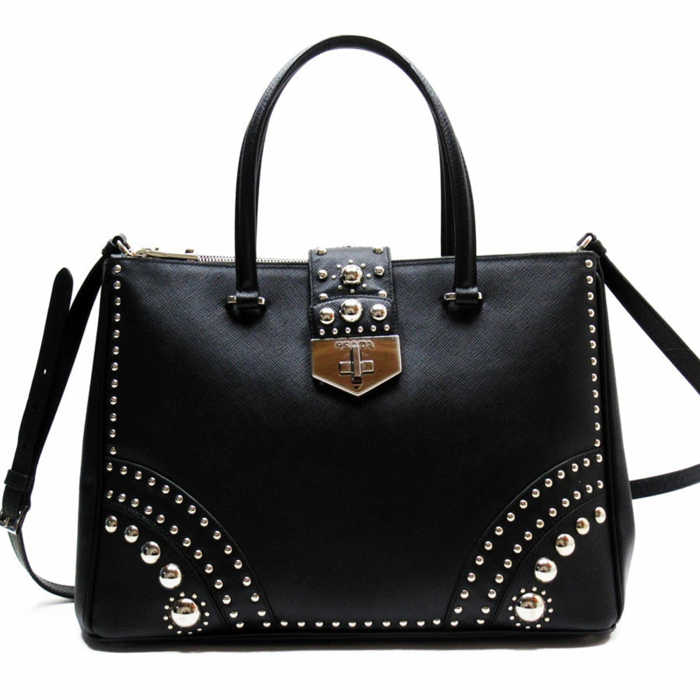 Prada 2way Shoulder Bag studs leather metal black silver - Picture 1 of 5